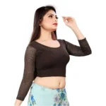 Generic Women's 3/4 th Sleeve Cotton Lycra Readymade Blouse (Brown, Free Size) - Image 2