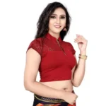 Generic Women's Short Sleeve Cotton Lycra Readymade Blouse (Maroon, Free Size) - Image 3