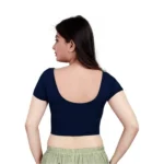 Generic Women's Short Sleeve Cotton Lycra Readymade Blouse (Navy Blue, Free Size) - Image 2