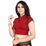 Generic Women's Short Sleeve Cotton Lycra Readymade Blouse (Maroon, Free Size) - Image 2