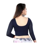 Generic Women's 3/4 th Sleeve Cotton Lycra Readymade Blouse (Navy Blue, Free Size) - Image 3