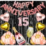 Rose Gold 15th Anniversary Foil Balloons and Decoration Set