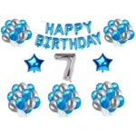 Blue and Silver 7th Birthday Decoration Combo with Foil and Star Balloons