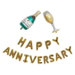 Happy Anniversary Alphabet Foil Balloons with Bottle and Cheers Glass