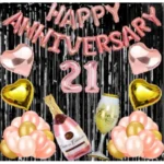 NariHaat Rose Gold 21st Anniversary Foil Balloons and Decor Set