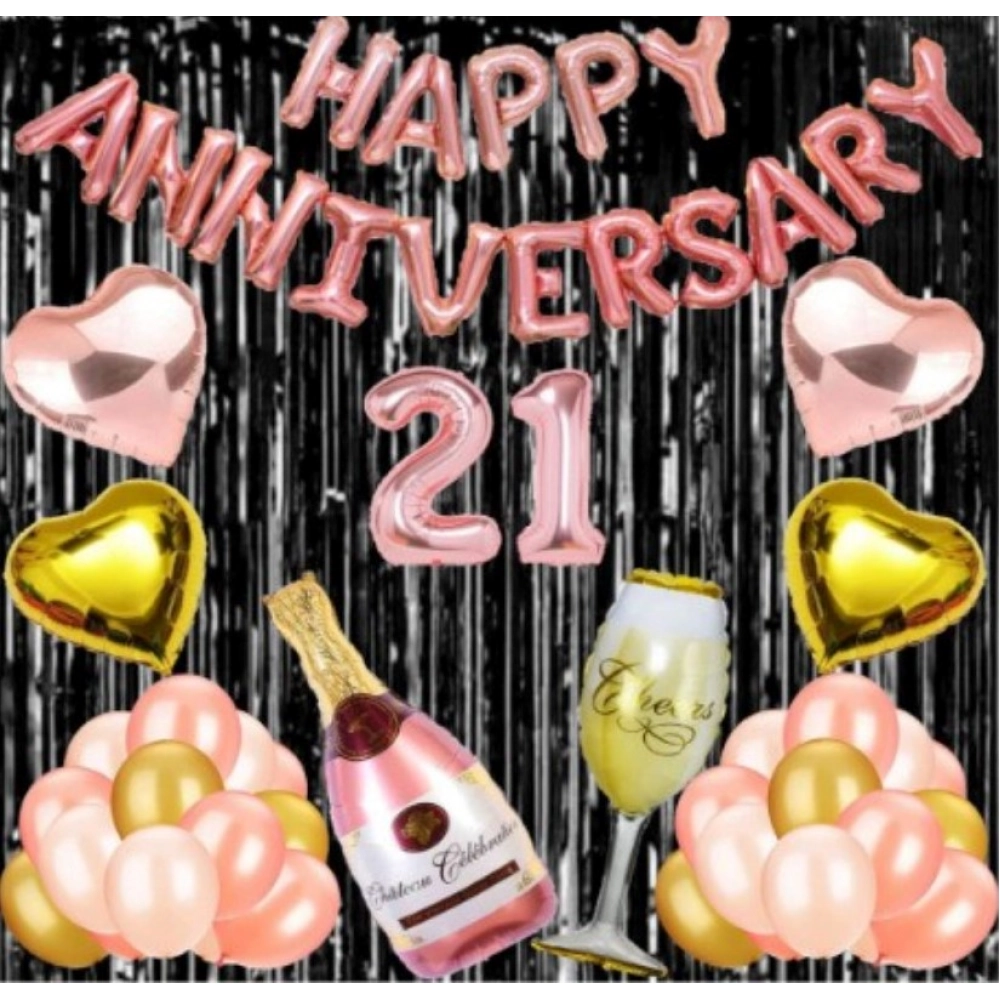 NariHaat Rose Gold 21st Anniversary Foil Balloons and Decor Set