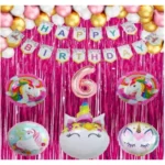 Pink 6th Birthday Decoration Combo with Unicorn Foil Balloons