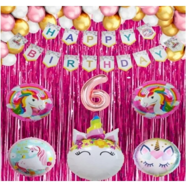 Pink 6th Birthday Decoration Combo with Unicorn Foil Balloons