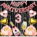 Rose Gold 3rd Anniversary Foil Balloons and Decoration Set