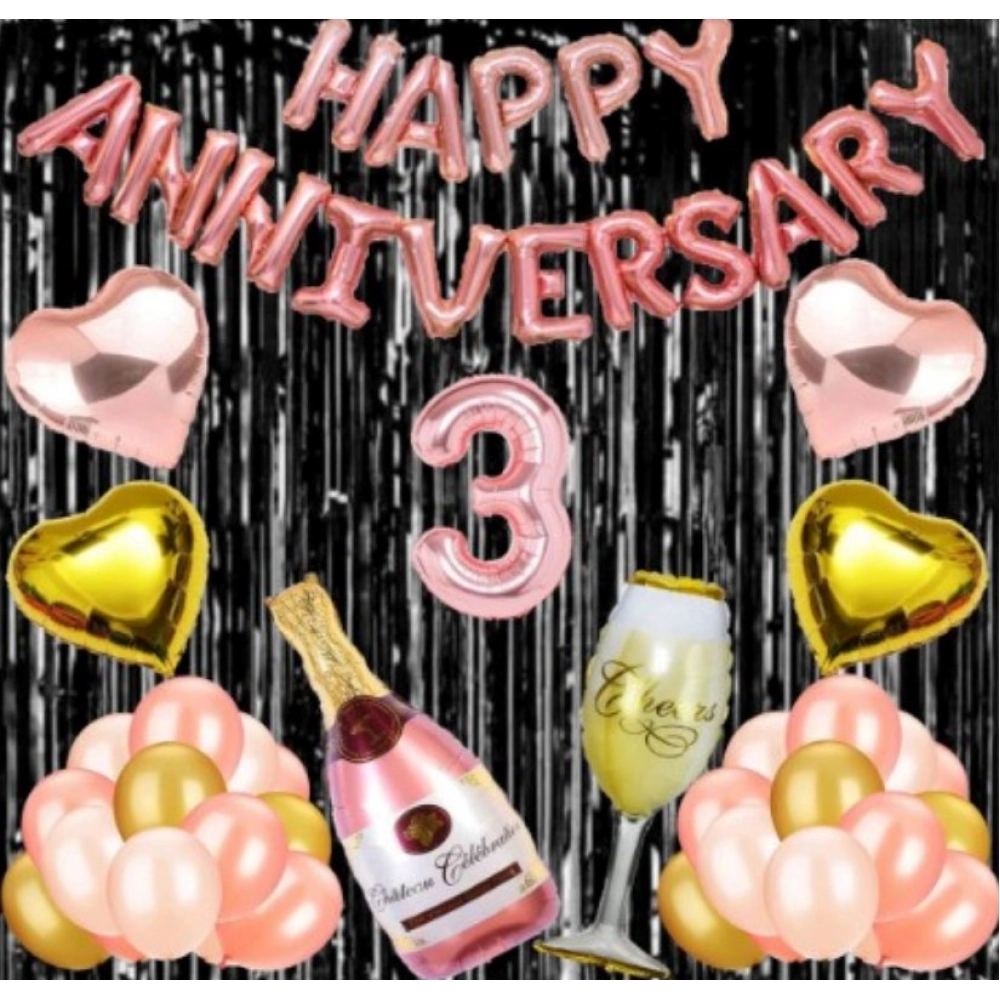 Rose Gold 3rd Anniversary Foil Balloons and Decoration Set
