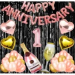 Rose Gold 1st Anniversary Foil Balloons and Decoration Set
