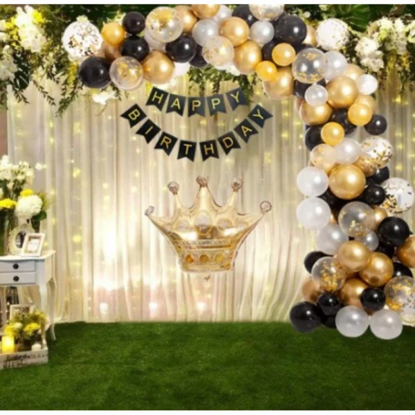 Black and Gold Birthday Party Decoration Set with Banner and Balloons