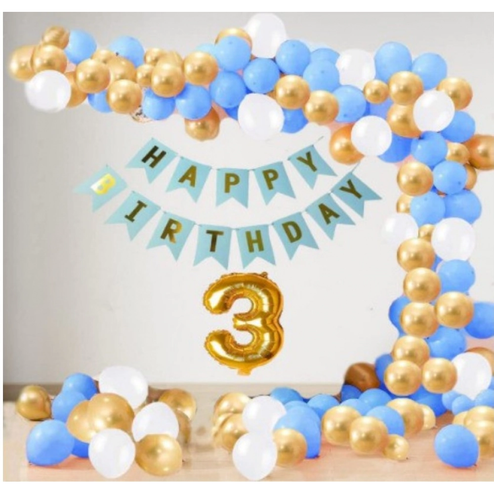 Blue 3rd Birthday Decoration Kit for Boys and Girls