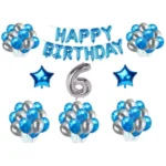 Blue and Silver 6th Birthday Decoration Combo with Foil and Star Balloons