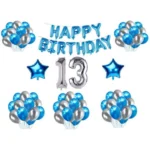 Blue and Silver 13th Birthday Decoration Combo with Foil and Star Balloons