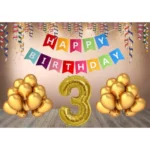 Multicolor 3rd Birthday Decoration Combo with Banner and Gold Balloons