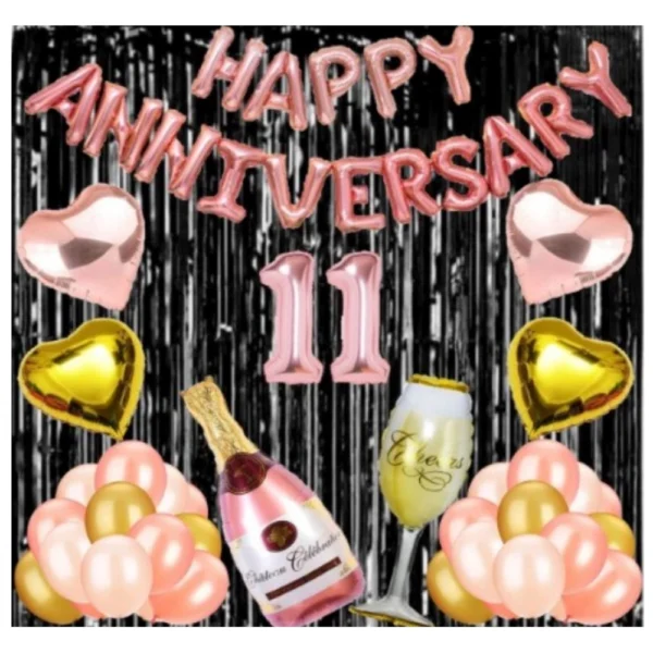 Rose Gold 11th Anniversary Foil Balloons and Decoration Set