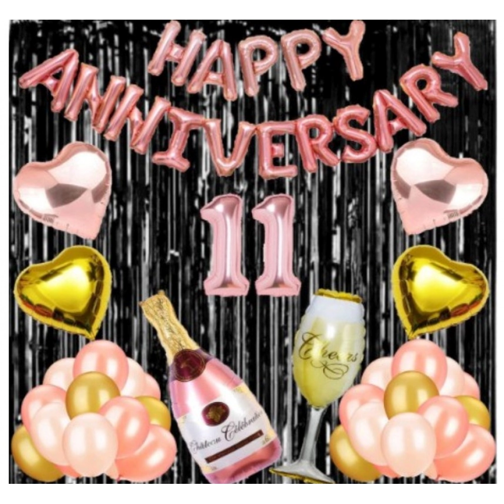 Rose Gold 11th Anniversary Foil Balloons and Decoration Set