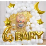 Golden 4th Birthday Decoration Combo with Number 4 and Star Balloons
