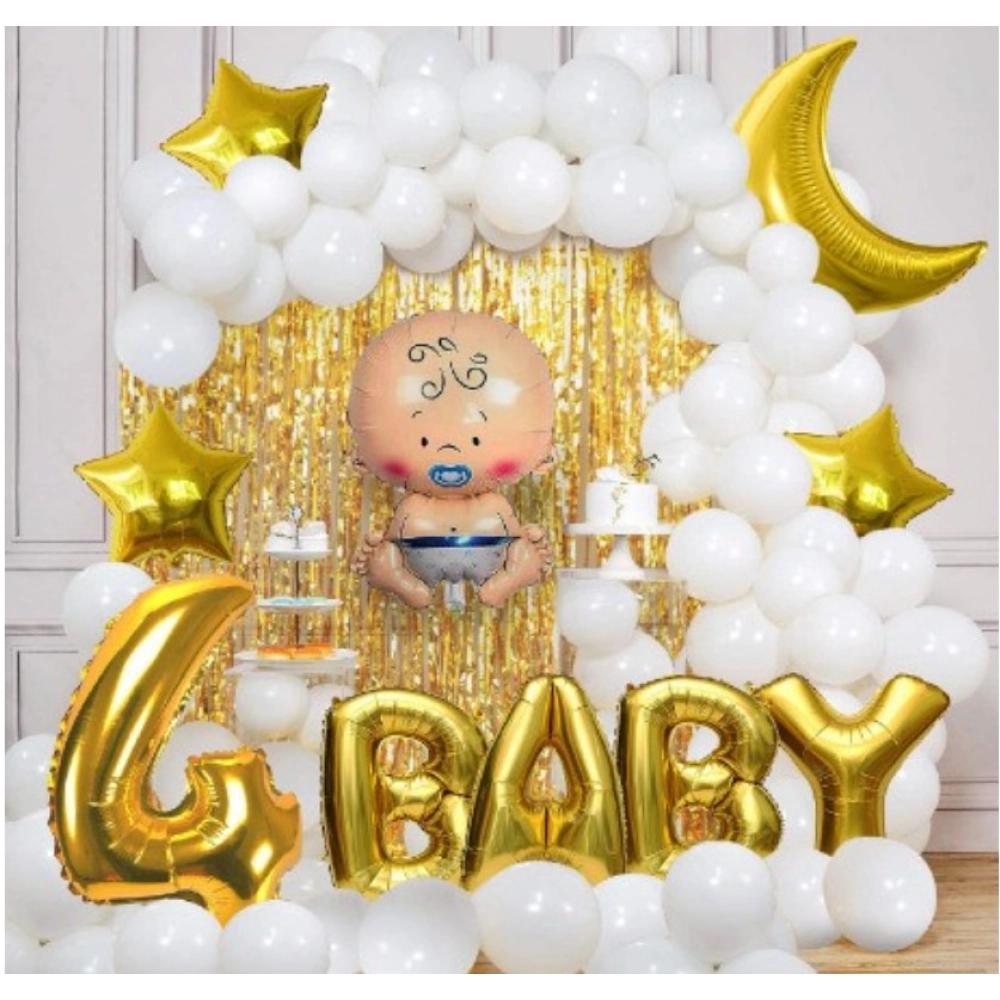 Golden 4th Birthday Decoration Combo with Number 4 and Star Balloons