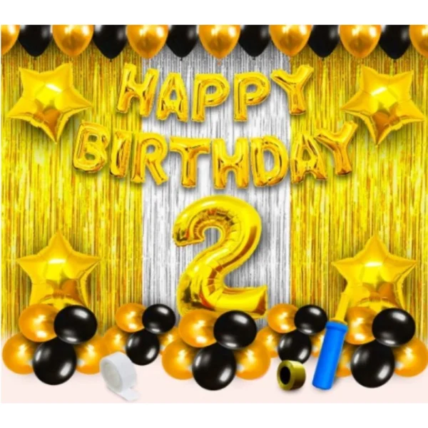Multicolor 2nd Birthday Golden Theme Decoration Items Combo