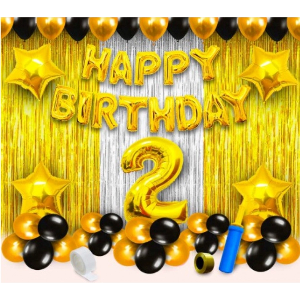 Multicolor 2nd Birthday Golden Theme Decoration Items Combo