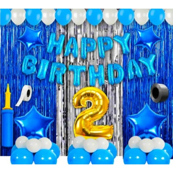 Multicolor 2nd Birthday Decoration Items for Boys Blue Theme