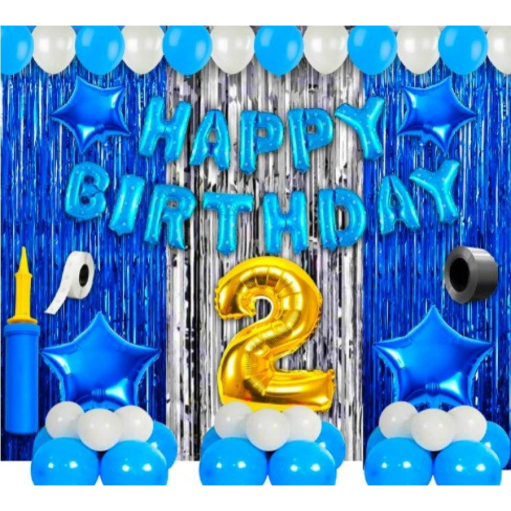 Multicolor 2nd Birthday Decoration Items for Boys Blue Theme