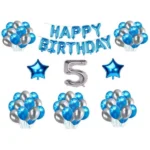 Blue and Silver 5th Birthday Decoration Combo with Foil and Star Balloons