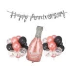 Rose Gold Happy Anniversary Decoration Set with Cheer Bottle and Balloons