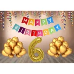 Multicolor 6th Birthday Decoration Combo with Banner and Gold Balloons