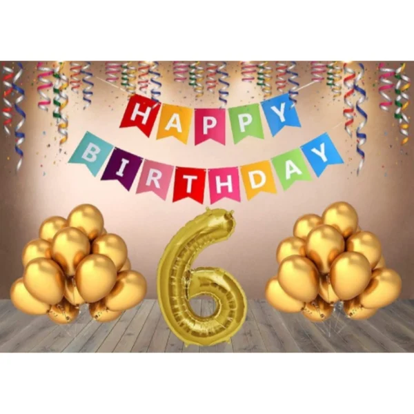 Multicolor 6th Birthday Decoration Combo with Banner and Gold Balloons