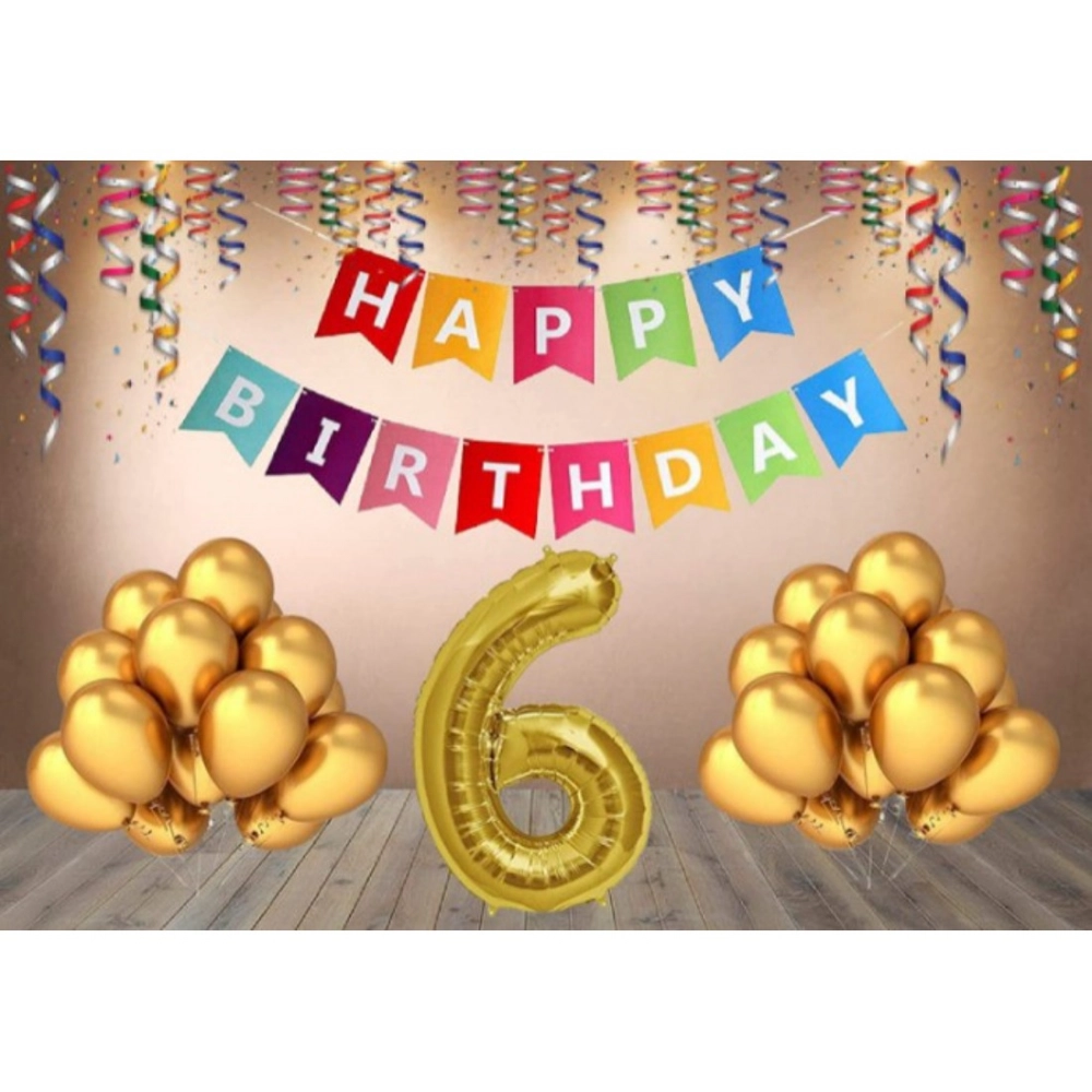 Multicolor 6th Birthday Decoration Combo with Banner and Gold Balloons