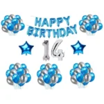 Blue and Silver 14th Birthday Decoration Combo with Foil and Star Balloons