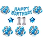 Blue and Silver 11th Birthday Decoration Combo with Foil and Star Balloons