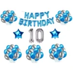 Blue and Silver 10th Birthday Decoration Combo Kit with Foil and Star Balloons