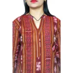 Generic Women's Sambalpuri Certified Handloom Pure Cotton Straight Kurti (Maroon) - Image 2