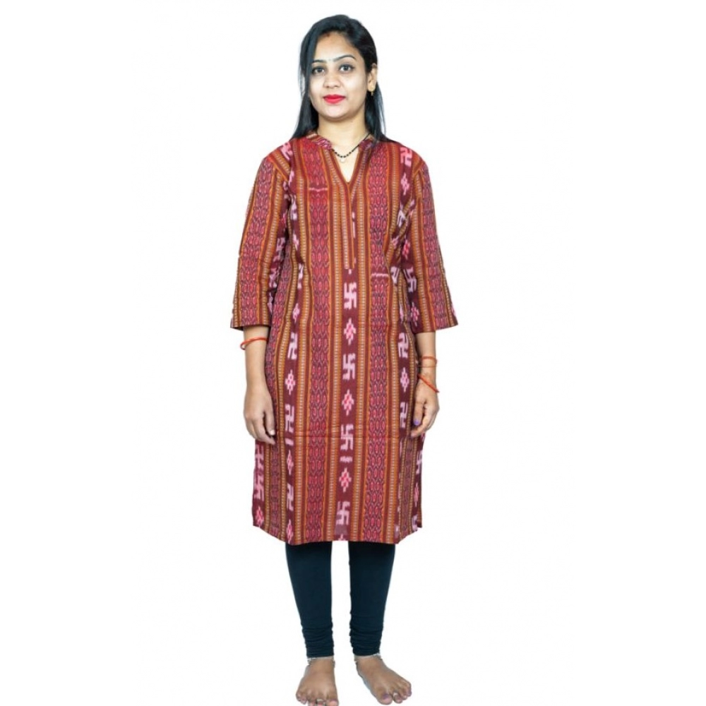52624316544_05e4edb33b_o_d-1000x1000-1.webp Generic Women's Sambalpuri Certified Handloom Pure Cotton Straight Kurti (Maroon) - Image 1