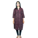 Generic Women's Sambalpuri Certified Handloom Pure Cotton Straight Kurti (Brown) - Image 4