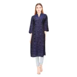 Generic Women's Sambalpuri Certified Handloom Chiffon Straight Kurti (Navy Blue)