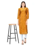 Generic Women's Sambalpuri Certified Handloom Cotton Straight Kurti (Mustard Yellow) - Image 2