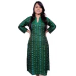 Generic Women's Sambalpuri Certified Handloom Pure Cotton Straight Kurti (Green)