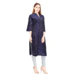 Generic Women's Sambalpuri Certified Handloom Chiffon Straight Kurti (Navy Blue) - Image 4