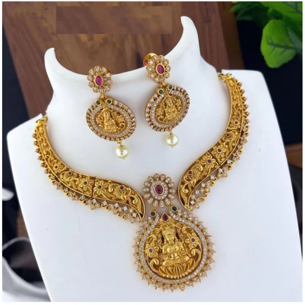 Multi-Color Kundan Gold Plated Necklace Earrings Set for Women