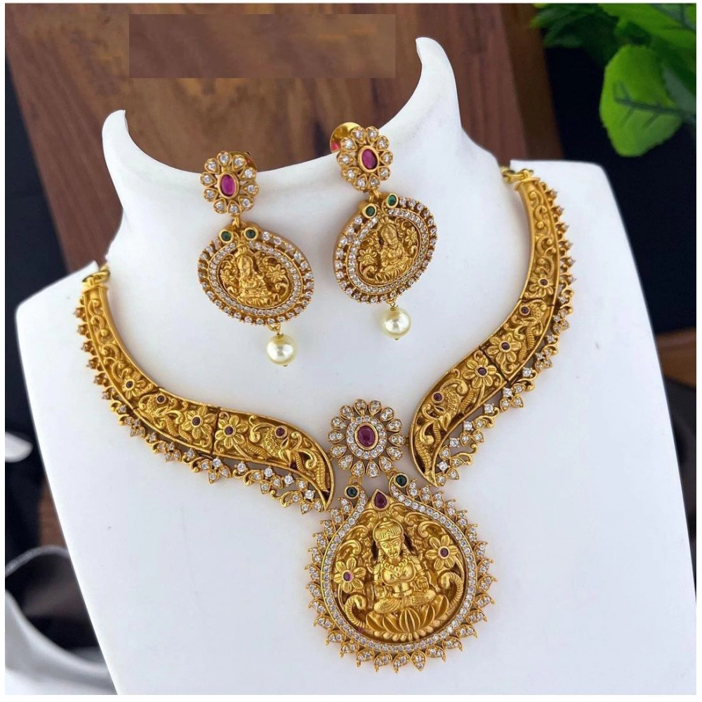 Multi-Color Kundan Gold Plated Necklace Earrings Set for Women