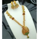 Exquisite Green Gold Plated Temple Necklace Earrings Set for Women