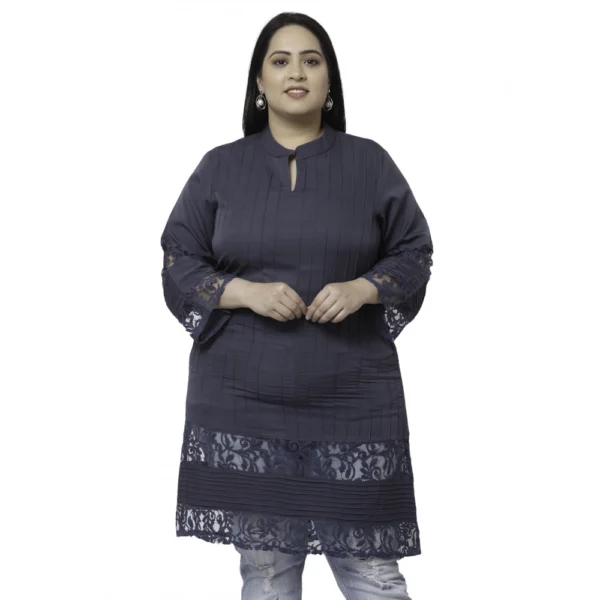 Generic Women's Crepe Solid Knee Length Fit and Flare Dress (Grey)