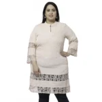 Generic Women's Crepe Solid Knee Length Fit and Flare Dress (Beige)