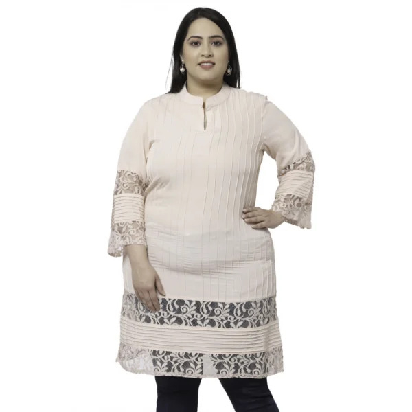 Generic Women's Crepe Solid Knee Length Fit and Flare Dress (Beige)