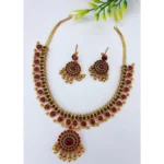 Traditional Indian Kampu Necklace Set for Women - Red & Green - Front View by Nari Haat, Indian ethnic wear, women cl...